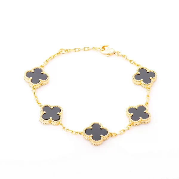 Golden bracelet five roses with black stones