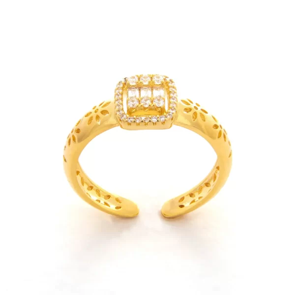 Golden plated free-size ring studded with zircon