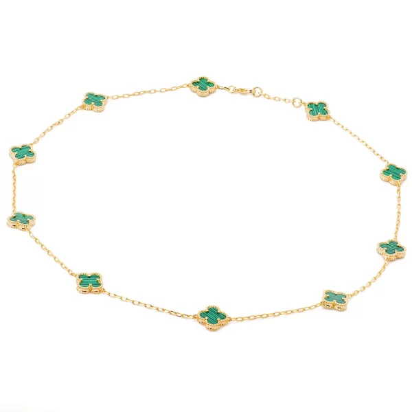 Golden plated necklace ten roses with green stones