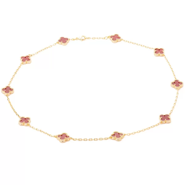 Golden plated necklace ten roses with maroon stones