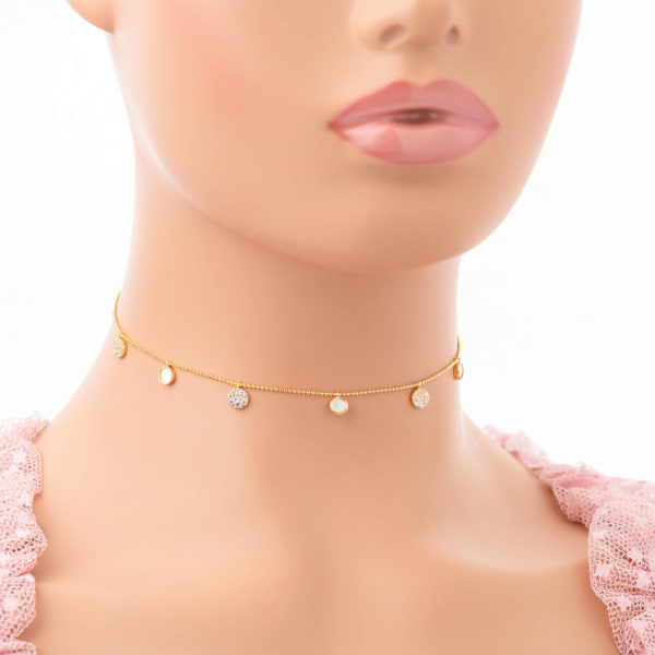 Golden plated choker with scalloped stones