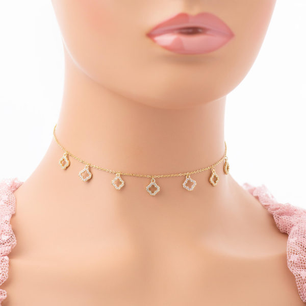 Golden plated choker inlaid with zircon