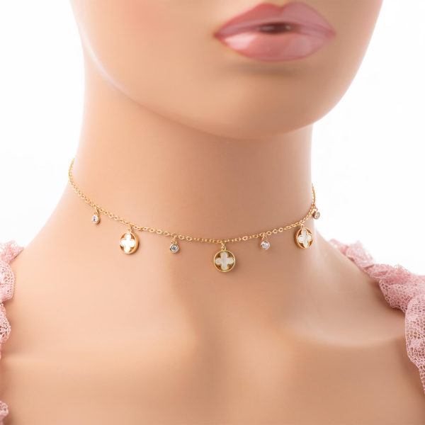 Golden plated choker with zircon and scalloped stones