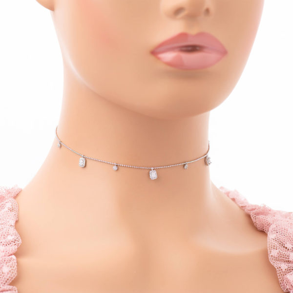 Silvery plated soft choker inlaid with zircon