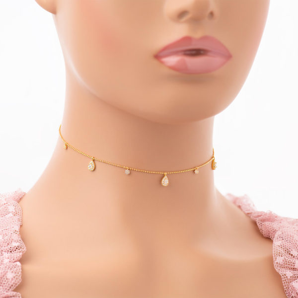 Golden plated soft choker inlaid with zircon