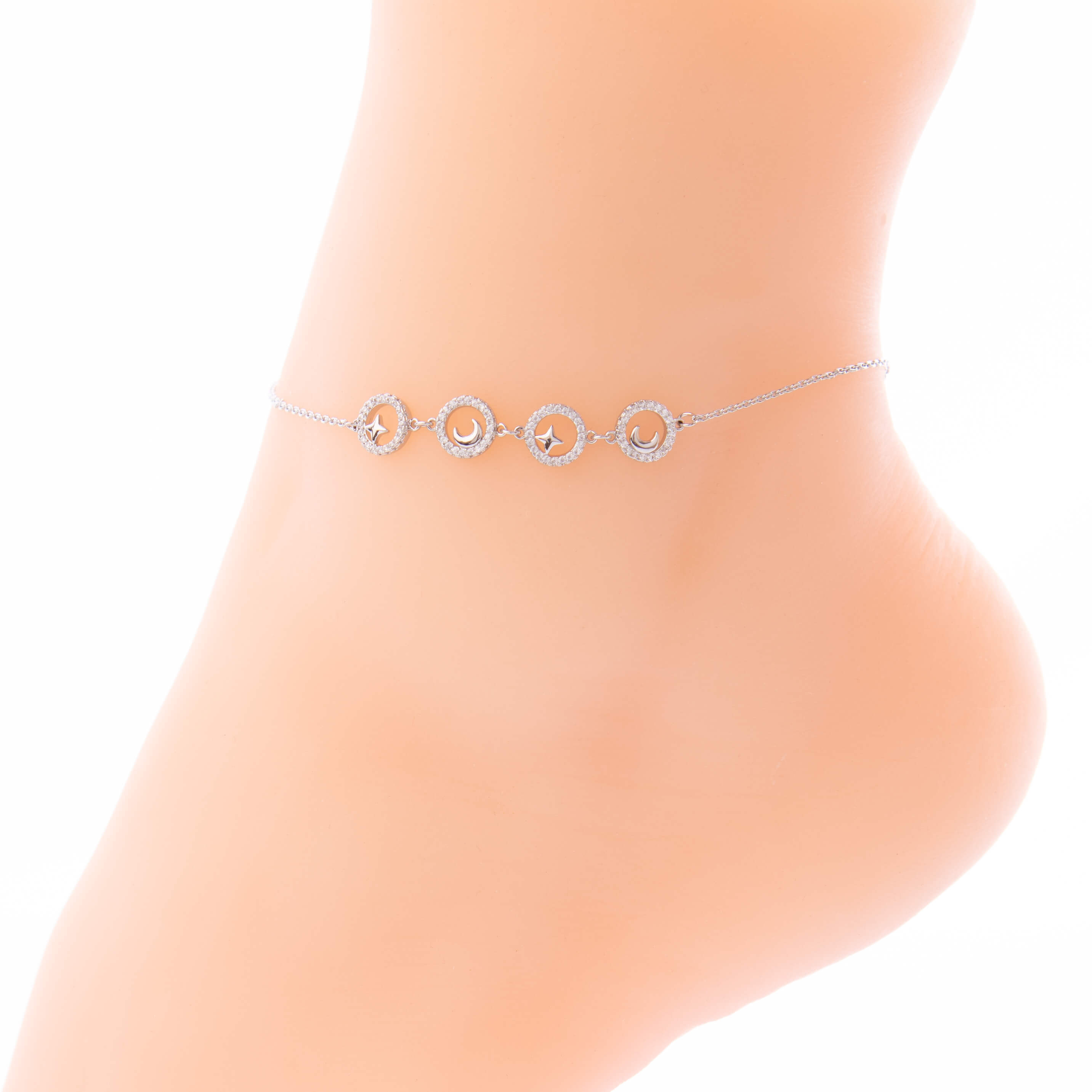 Silvery-plated anklet inlaid with zircon