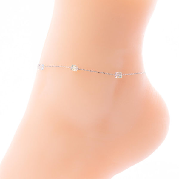 Silvery plated anklet with cubic zircon