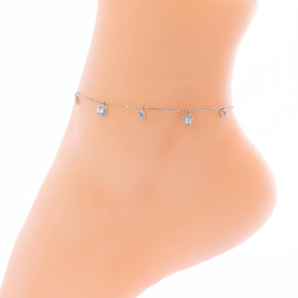 Silvery-plated anklet studded with zircon
