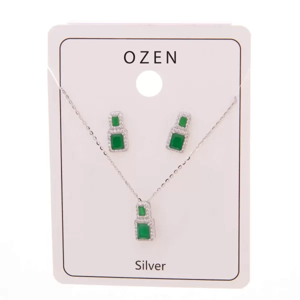 925 Silver choker and earrings with emerald stones
