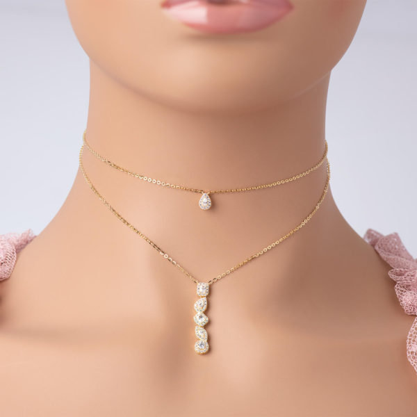 Two-line 925 Silver choker golden and inlaid with zircon