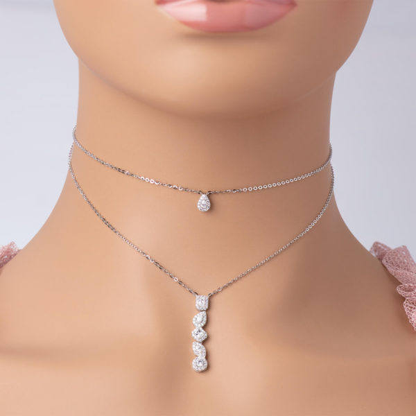 Two-line 925 silver choker inlaid with zircon