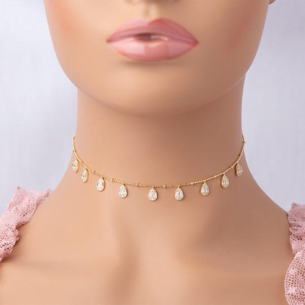 925 Silver choker golden and inlaid with zircon
