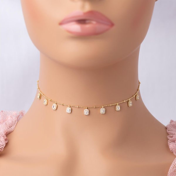 925 Silver choker golden and inlaid with zircon
