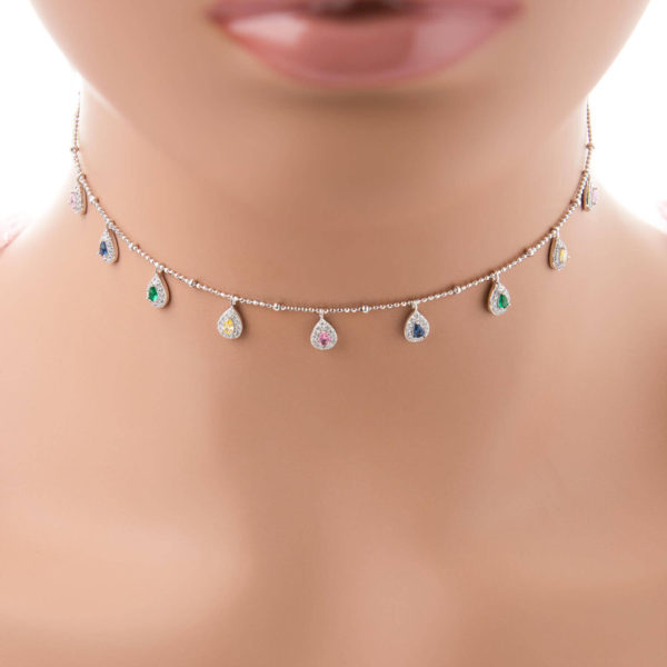 925 Silver choker inlaid with colored stones